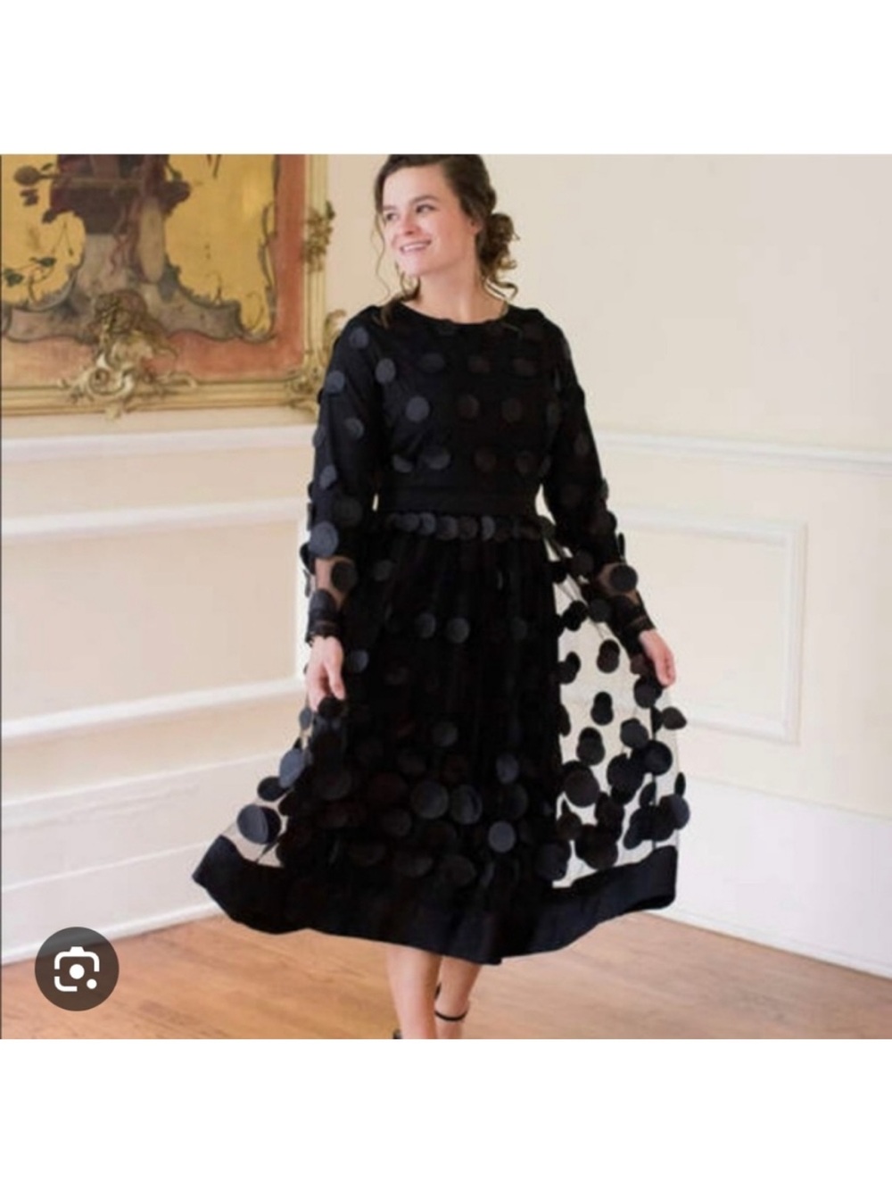 Dainty Jewell’s Black Polka Dot Midi Dress - Elegant Sheer Overlay